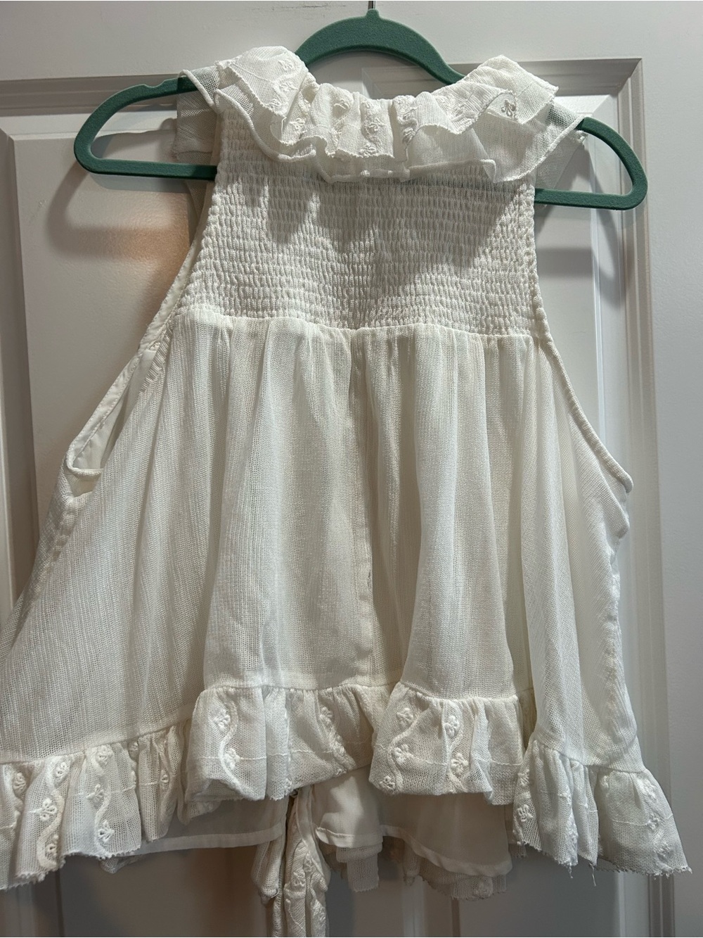Anthropologie Ivory Ruffled Sleeveless Blouse - Picture 6 of 9